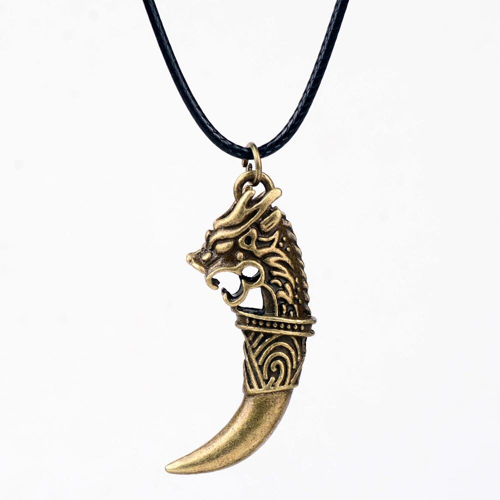 CHSXY Vintage Gothic Punk Dragon Head Necklace Personality Domineering Carving Wolf Tooth Shape Alloy Pendant Necklace Men: Brozne