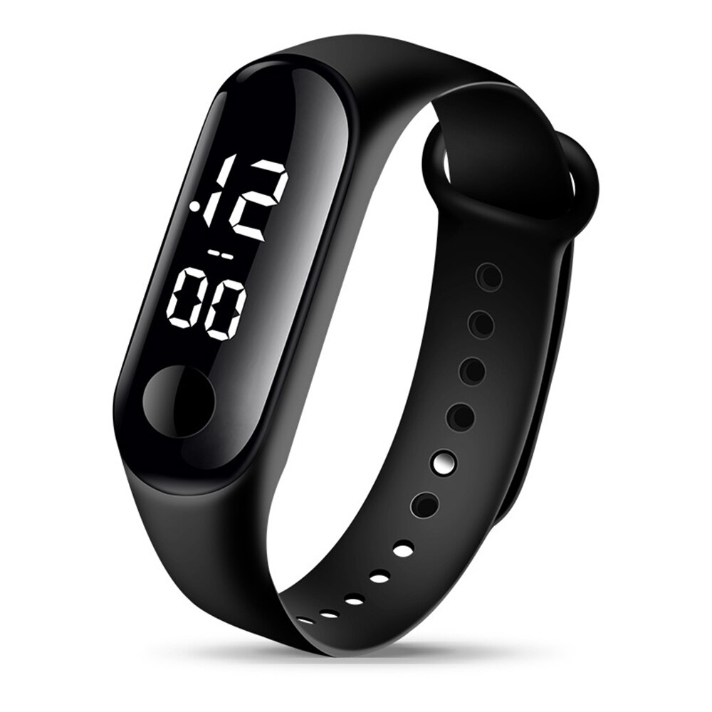 Montre numérique de luxe en Silicone, écran tactile, lumière blanche, étanche 50M, pour hommes et femmes, avec cadran haute définition, personnelle, LED: Black