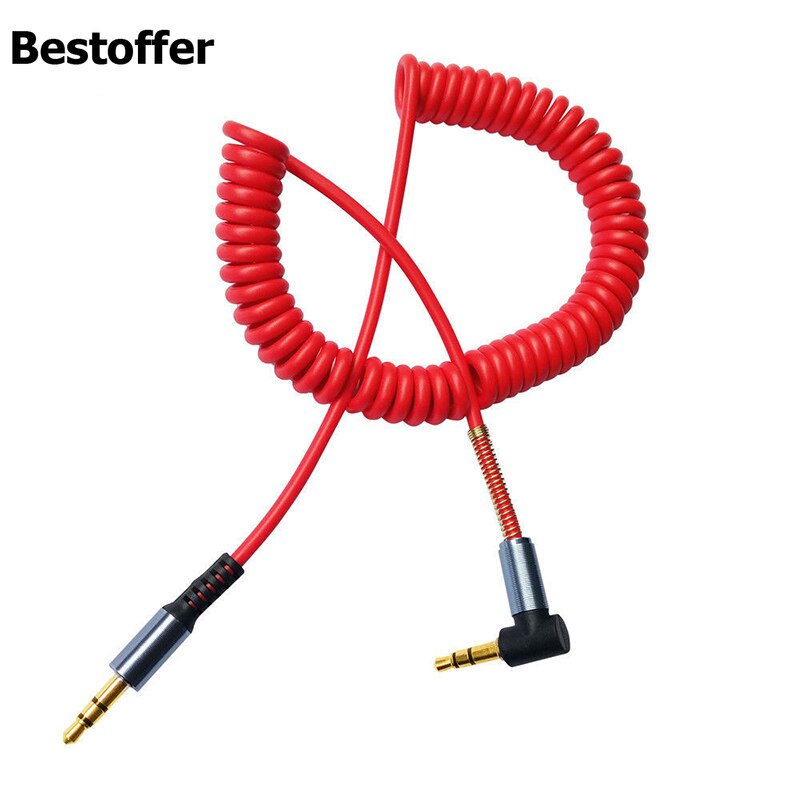 Red Flexible Spring Coiled DC 3.5mm AUX 1.5M Cable Mini Jack Male Audio Auxiliary Lead PC Car