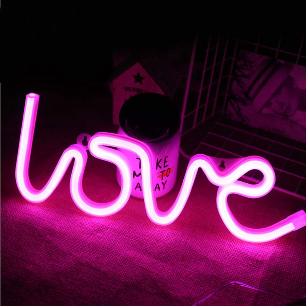 Neon kærlighedsskilte lys kunst dekorativt teltskilt væg bordindretning til bryllupsfest børneværelse stue hus bar pub hotel: Lyserød