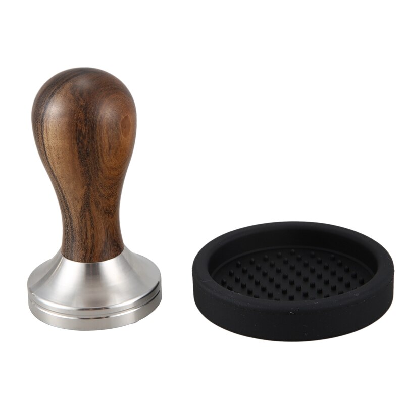 Kahvin tamper, espresso kahvipuristin ruostumaton teräs hopea 51mm peukalointi kahvilatarvikkeet peukalointi matolla, maitokannu