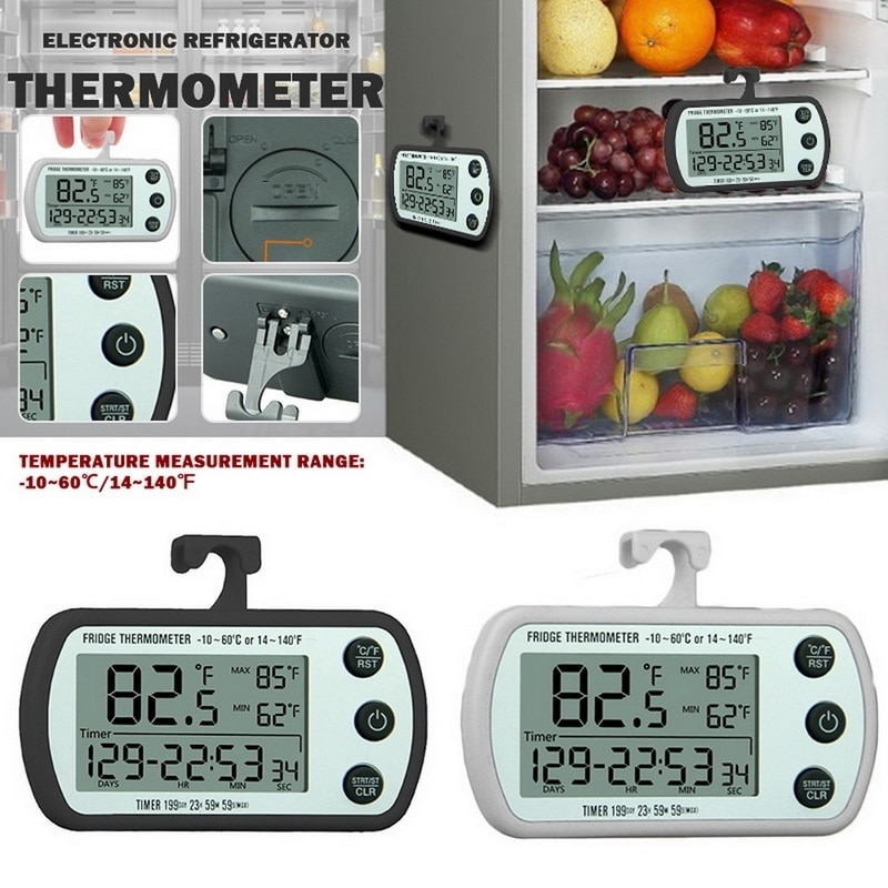 Hanging Magnetic Refrigerator Digital Alarm Thermometer Temperature Gauge for Fridge Freezer with Battery Included^o^