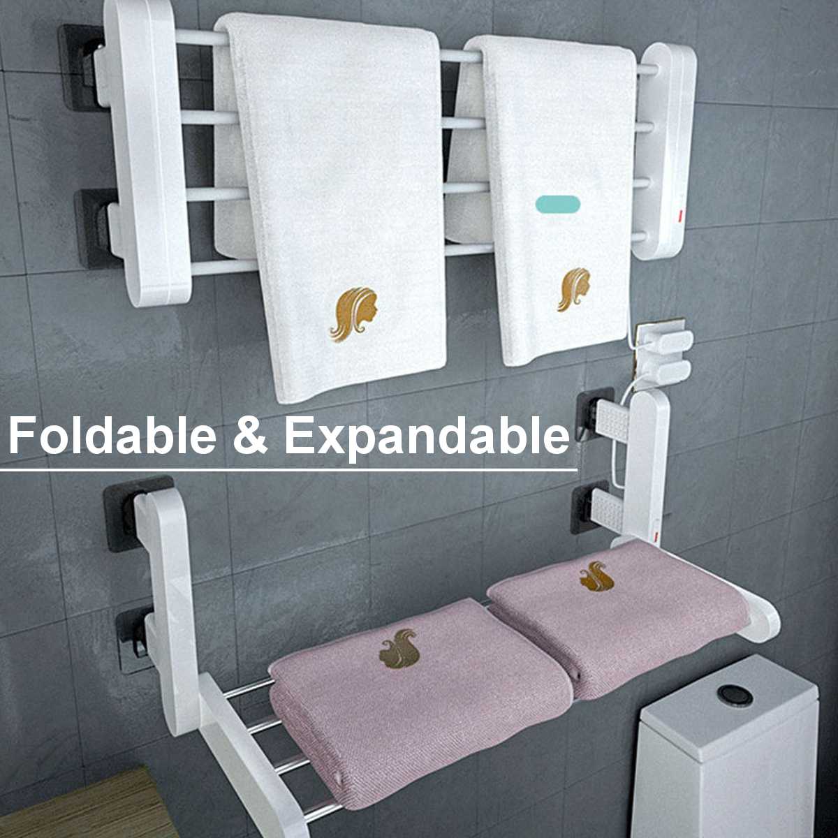 Punch-free Foldable Dryer Intelligent Electric Towel Warmer Heated Towel Rail Bathroom Wall mounted Space Aluminum Towel Rack