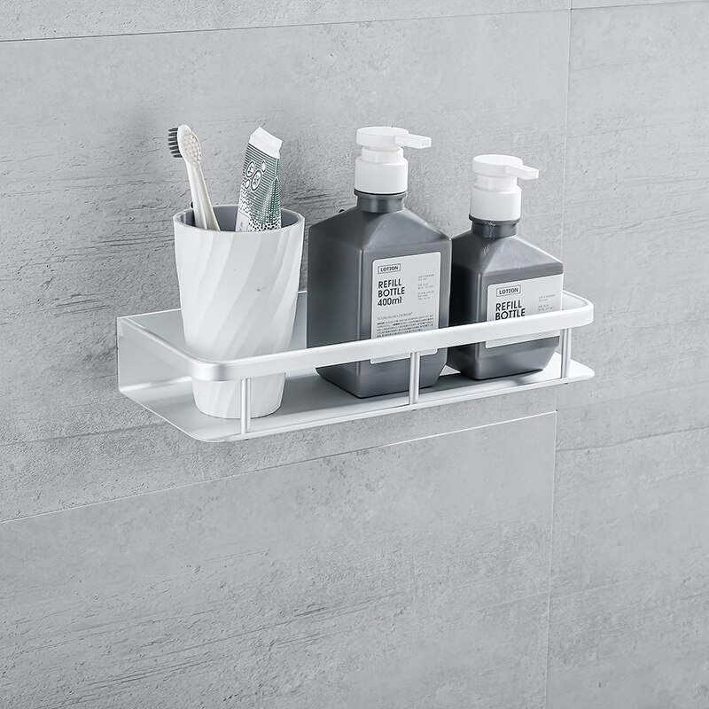Multifunktionel badeværelse toiletartikler opbevaring hylde køkken krydderihylde klæbende eller bore toiletpapir holder: Anodiseret aluminium