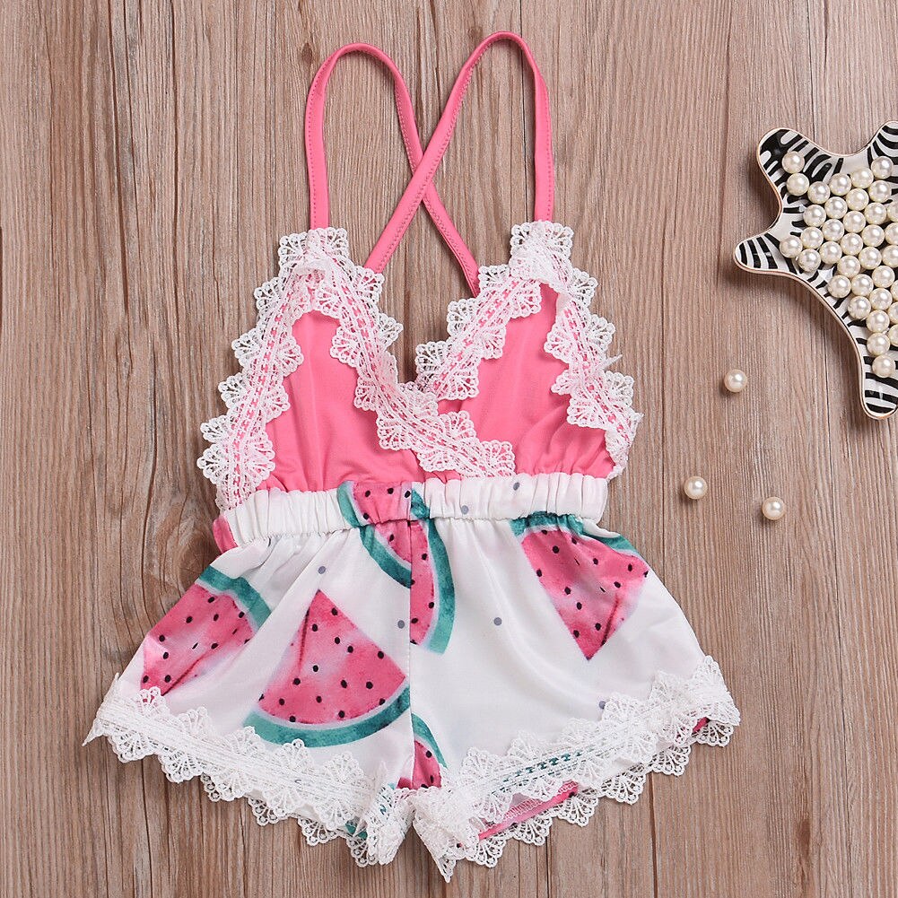 Estampado de sandía para niños y niñas, mono de encaje