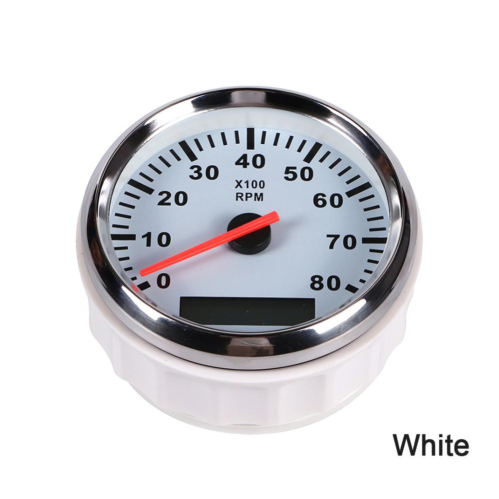 8K Boat Tachometer Marine Tacho Meter Gauge LCD Hourmeter 12V/24V 8000 RPM 85mm Boat Tachometer: white