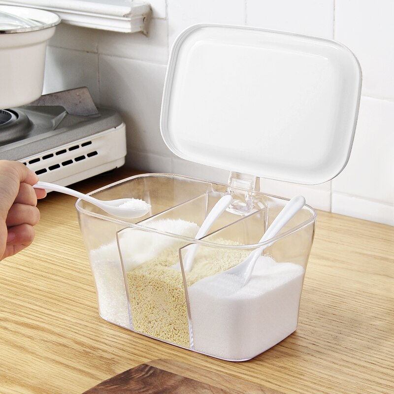 Plast stabelbar krydderboks krydderhylle 3 gird krydderglass med lokk og skje beholdereske til salt sukker pepper  sp50899