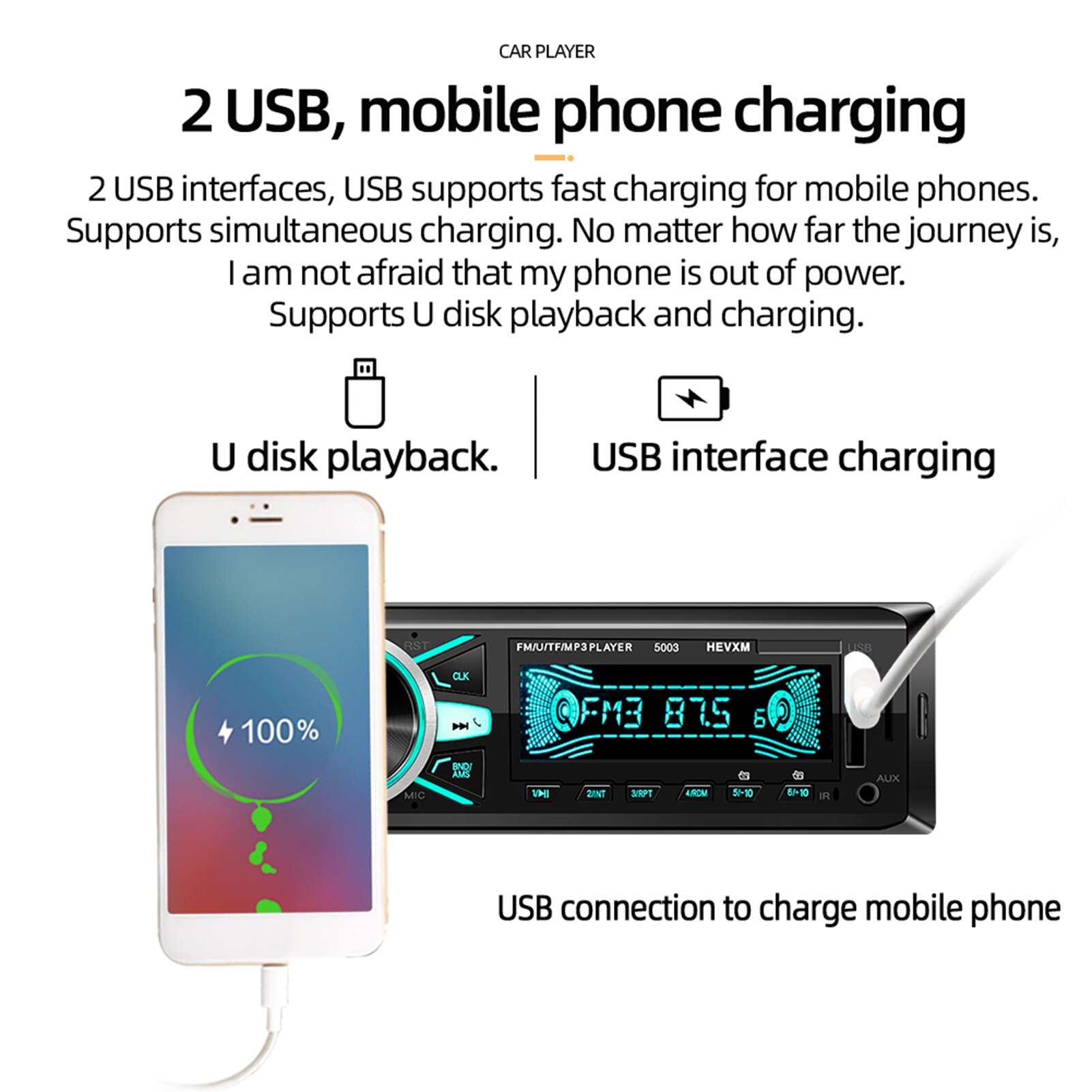 7 Colors Digital HD LCD Display Car Stereo Receiver Full View VA Car Radio/MP3/WMA/ID3 and Music Player TF Card Support 12V