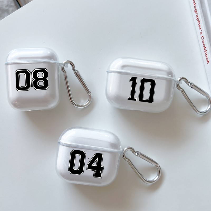 Hoesje Voor Apple Airpods 2 1 Oortelefoon Hoesjes Met Haak Mode Zwart Nummer Voetbal Voor Airpod Pro 3 Pro2 Doorzichtige Beschermhoezen