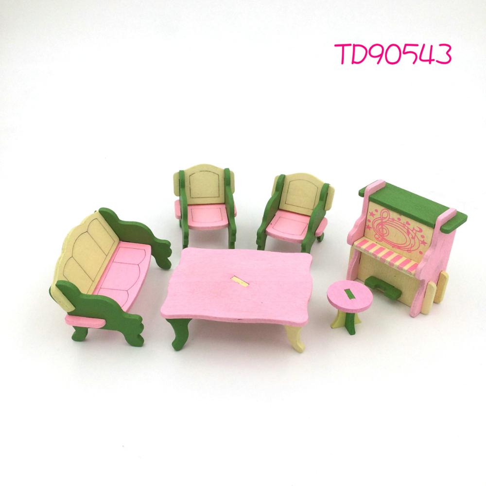 Wooden Simulation Miniature Furniture Bathroom Restaurant House Decoration Play Toys Wood Dollhouse Furniture Toys set For Kids: TD90543