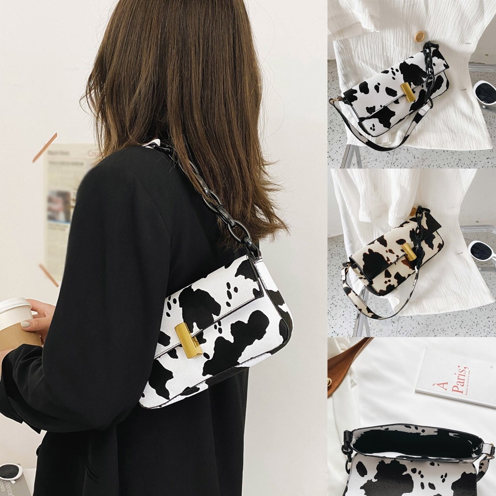 Signore di modo Borse A Spalla Cow Modello Spot Donne Baguette Borse Vintage Femminile Carino Ascella Bag Giornaliero Frizione Bolso # p30