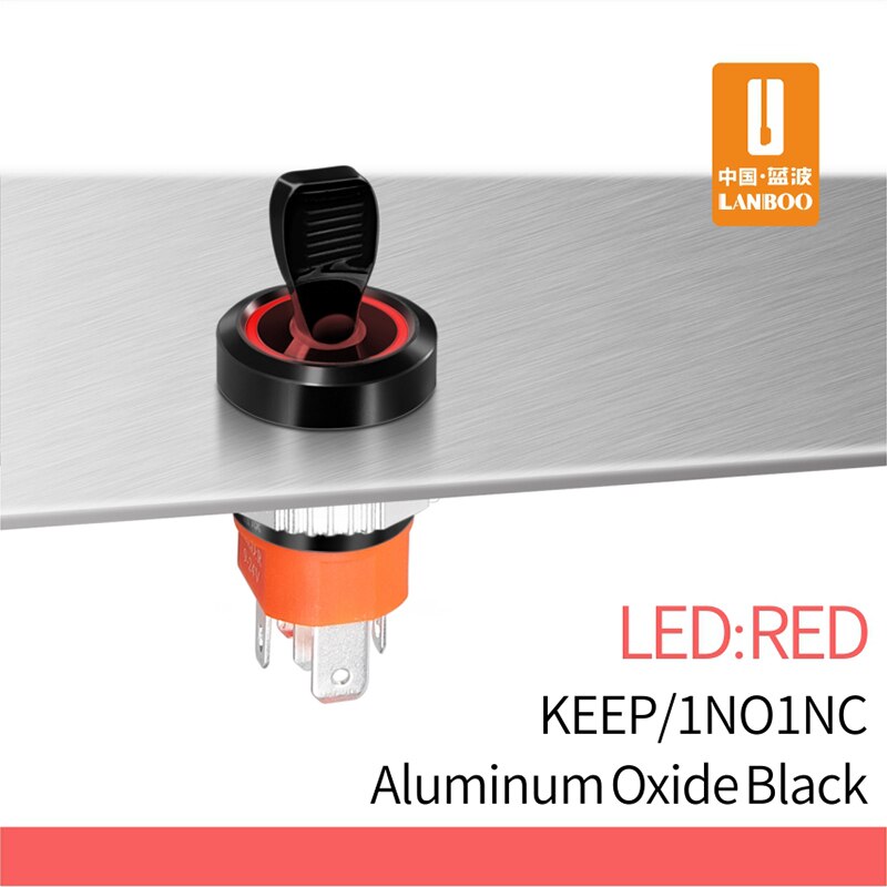LANBOO 16mm waterproof high current metal button switch gear switch blue wave factory direct sales with indicator 5-24V: black red ring / 5-24V