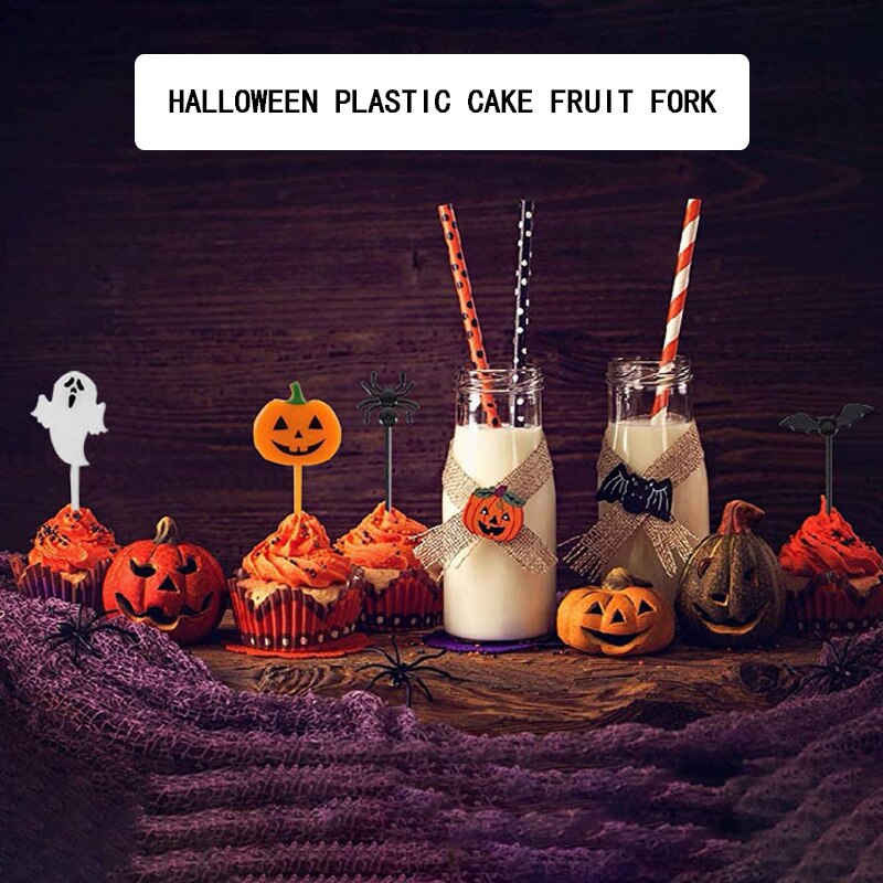 Halloween frukt liten gaffel bento dekorasjon gresskar flaggermus form dessert gaffel innleggskort kakevalg til fest kake dekorasjon