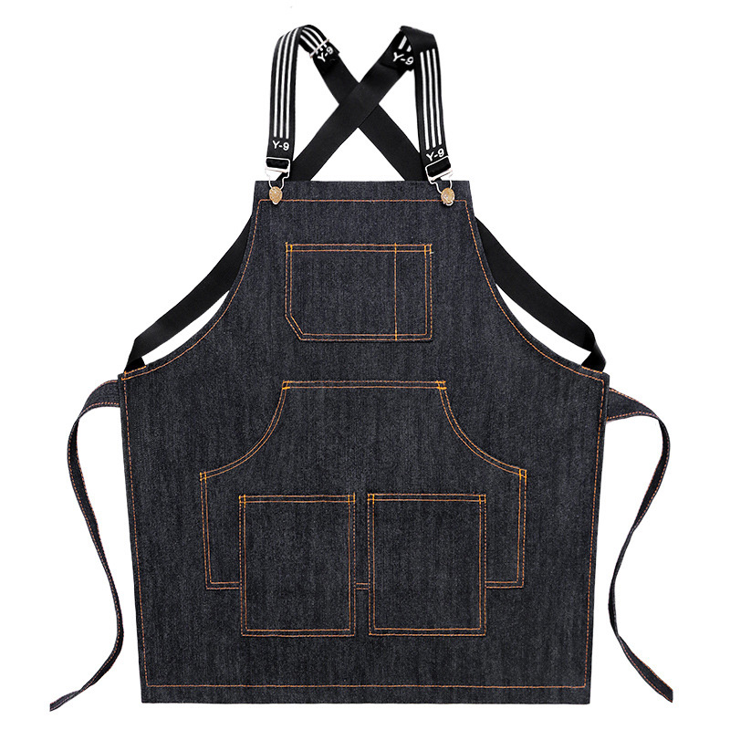 Cook Apron Barista Bartender Chef Hairdressing Apron Catering Uniform Work Wear Anti-Dirty Overalls: Black