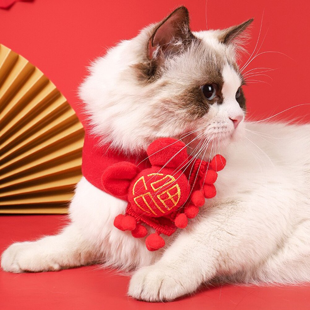 Écharpe pour animaux de compagnie, mignon, rouge, Style chinois du nouvel an, bavoir d&#39;hiver pour les réunions de famille et les fêtes du nouvel an