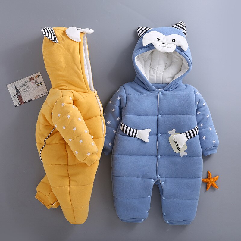 Inverno recém-nascido snowsuit bebê menino grosso algodão quente macacão bebês bonito com capuz macacão geral roupas da menina da criança casaco roupas