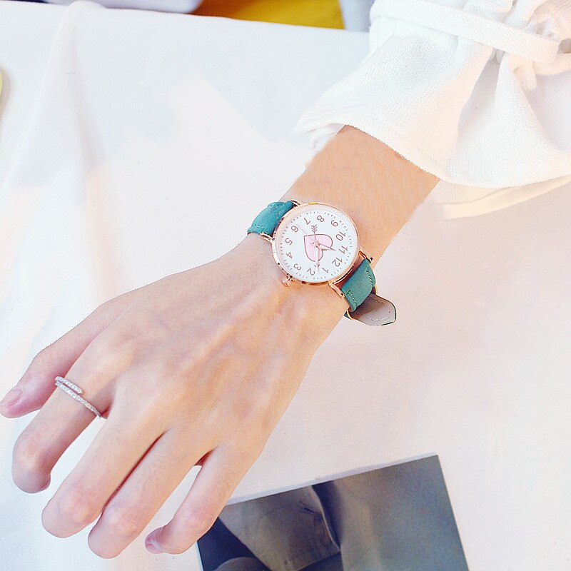 Cute Women Watches Casual Leather Strap Bracelet Lovely Girl Wrist Watch Pink Heart Shape Clocks Relogio Feminino