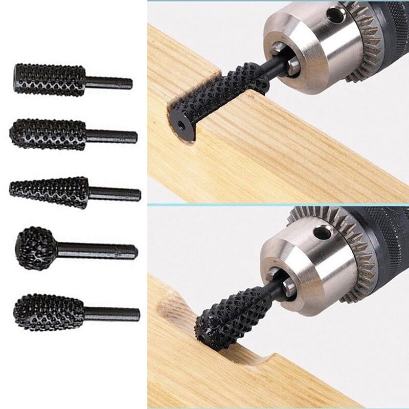 5 stk hss roterende filer burr drill roterende rasp burr elektrisk kvern sett 6mm 1/4 " metall plast treborr sliper drill rasp