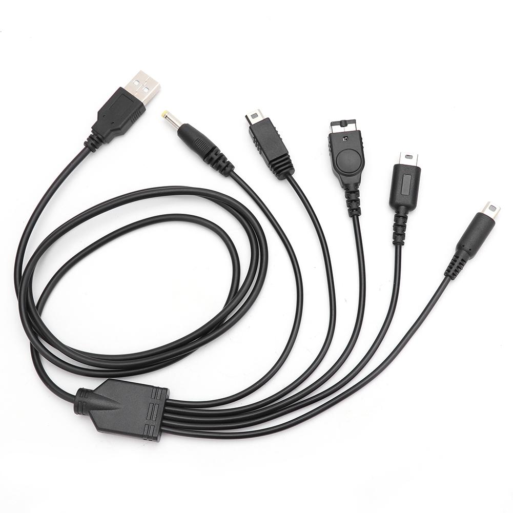 Cable cargador USB 5 en 1 para consola de juegos, Cable de carga Cable USB a 5 puertos para SP/Nintendo 3DS/NDS LITE/WII U/PSP
