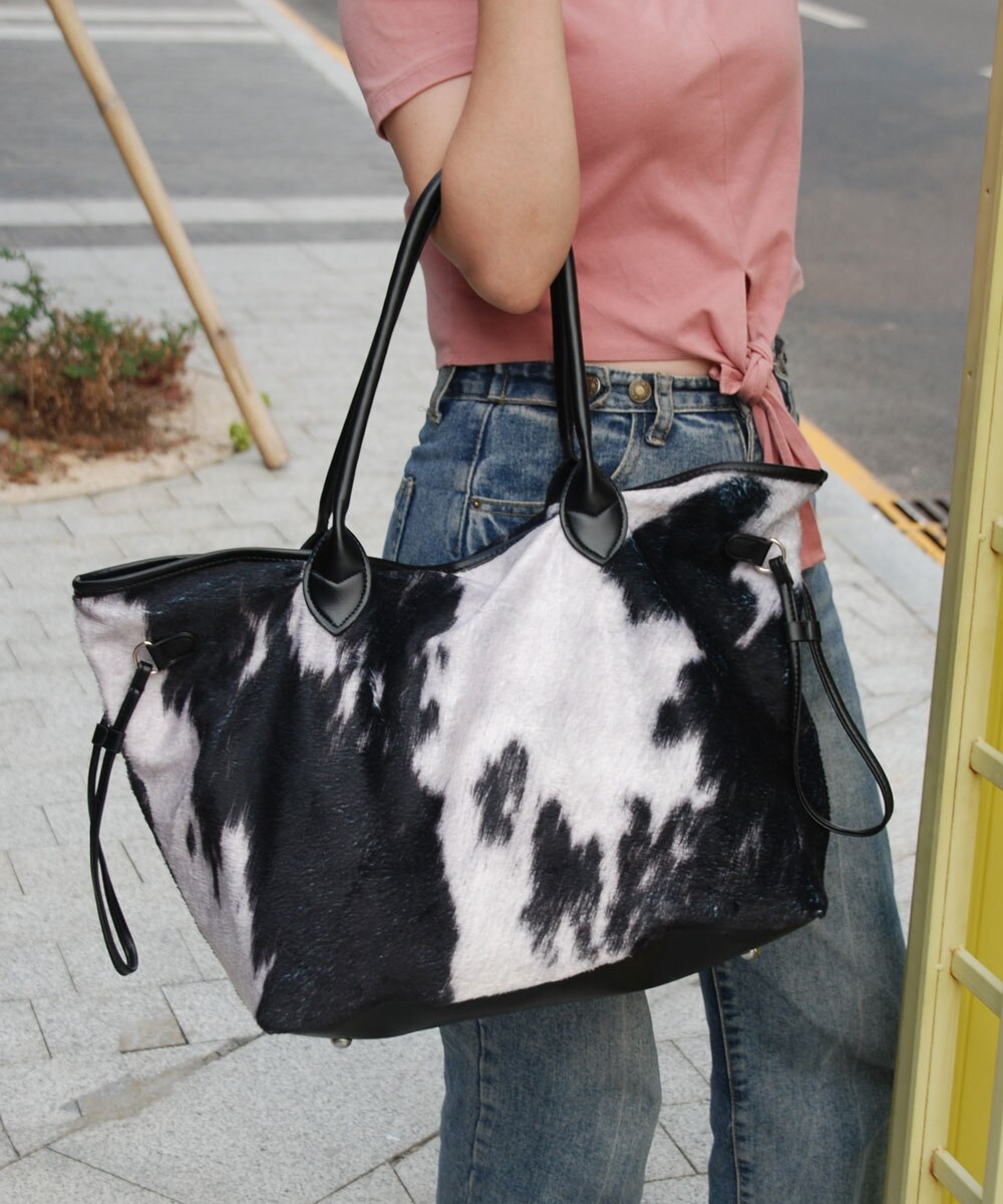 Bolso de ante de cuero de vaca bolso de mano de gamuza con estampado de vaca Bolso grande de mujer