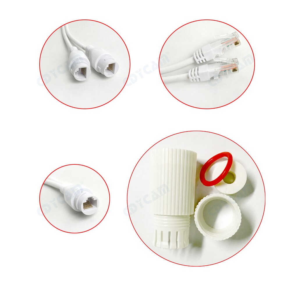 Conector de cableado de red 2 en 1, divisor PoE, conector RJ45 de tres vías con tapa impermeable para instalación de cámara de seguridad