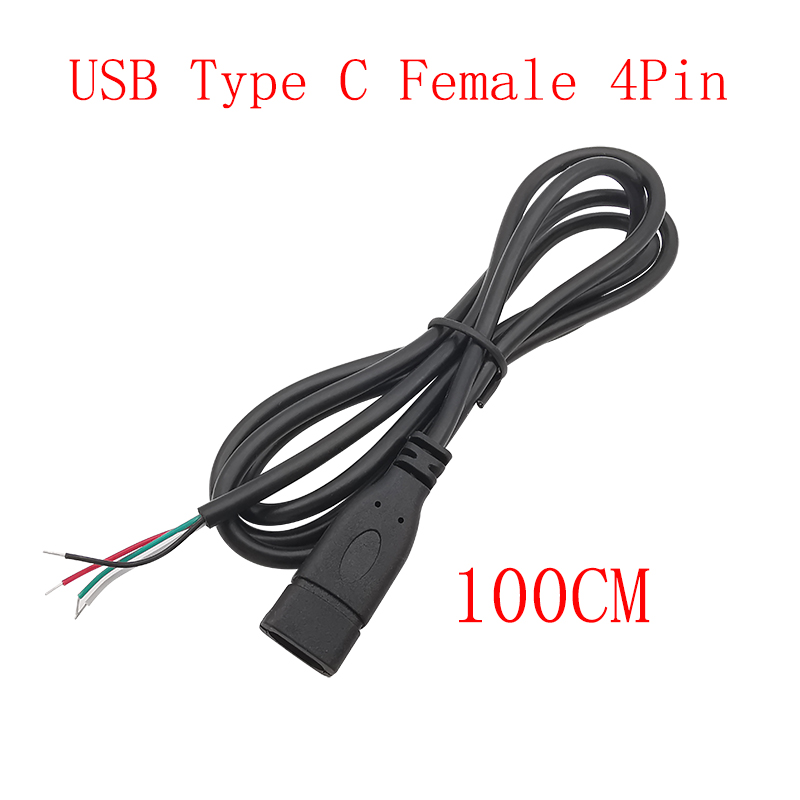 Cable de fuente de alimentación USB tipo C, adaptador de conector de enchufe macho y hembra de 2/4 pines para Cables de carga de datos, reparación de Cables DIY: Azul / Bajo 5 Unids