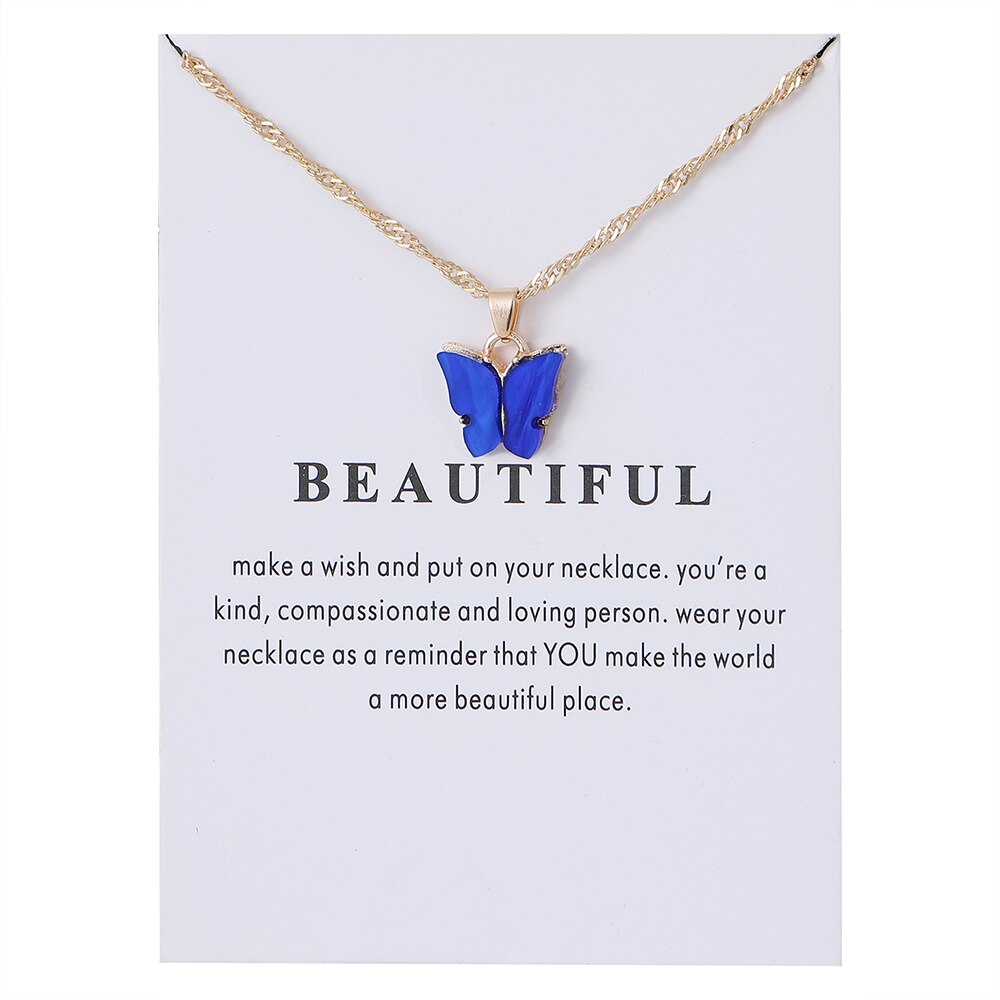 Cute Butterfly Pendant Necklace for Women Jewelry: white card blue