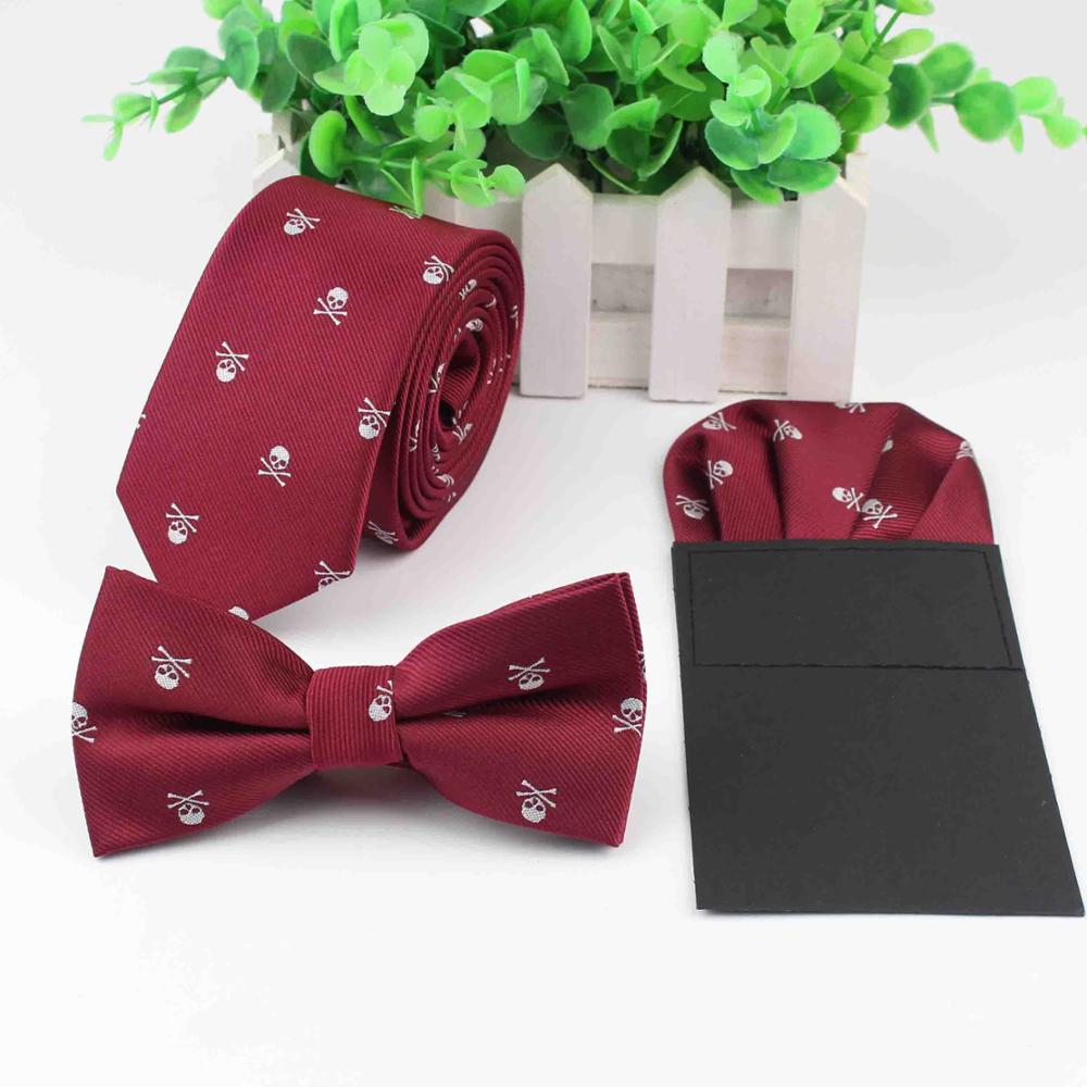 Conjunto de corbata de Halloween para hombre, corbata delgada, pañuelo de tiras, corbata de pajarita, conjunto de calavera de Papillon, horrible corbata de mariposa, Corbatas: 2