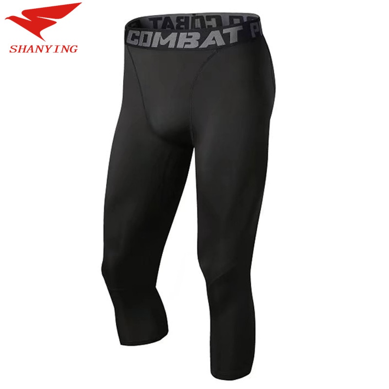 Men Bodybuilding Jogging Leggings Compression Base Layer Pants Workout Sports Soccer Fitness Gym Basketball Shorts 3/4Yoga pant