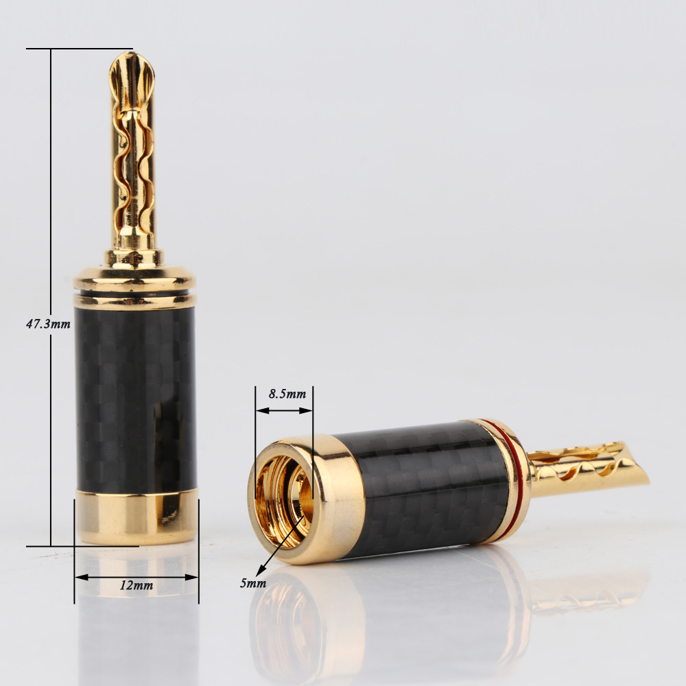 8 Uds Hifi BFA conector banana chapado en oro/rodio cable de altavoz de audio de fibra de carbono conector banana