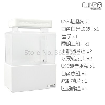 Mini Plastic Aquarium Draagbare Desktop Aquaponic Aquarium Betta Vis Kom Met Water Filtratie Led & Stille Luchtpomp Voor decor: white with LED light