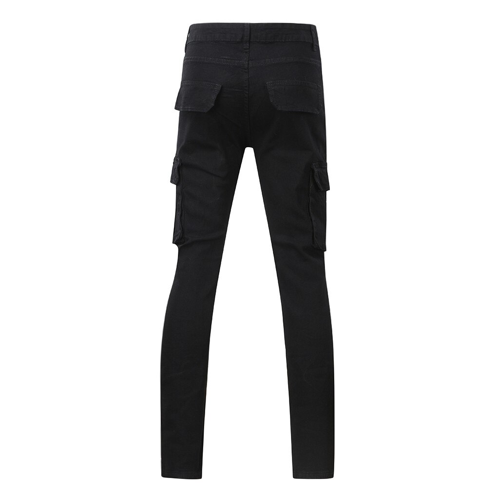 Men Jeans Black Cool Skinny Knee Hole Ripped Stretch Slim Elastic Denim Pants Casual Trousers Street Clothing#g36