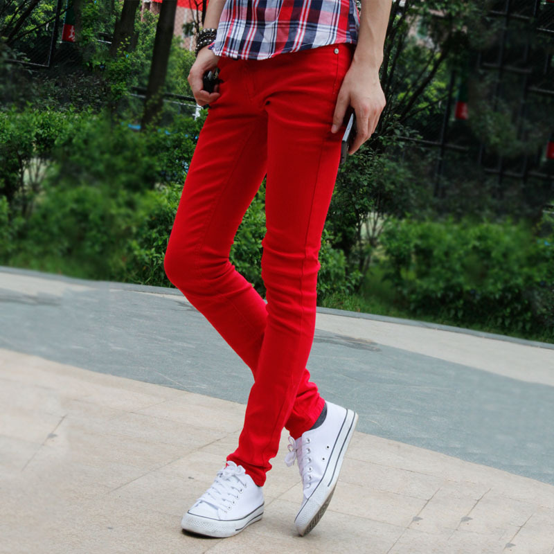 Jean slim slim pour homme, pantalon crayon, rouge, style hip hop, , printemps-automne