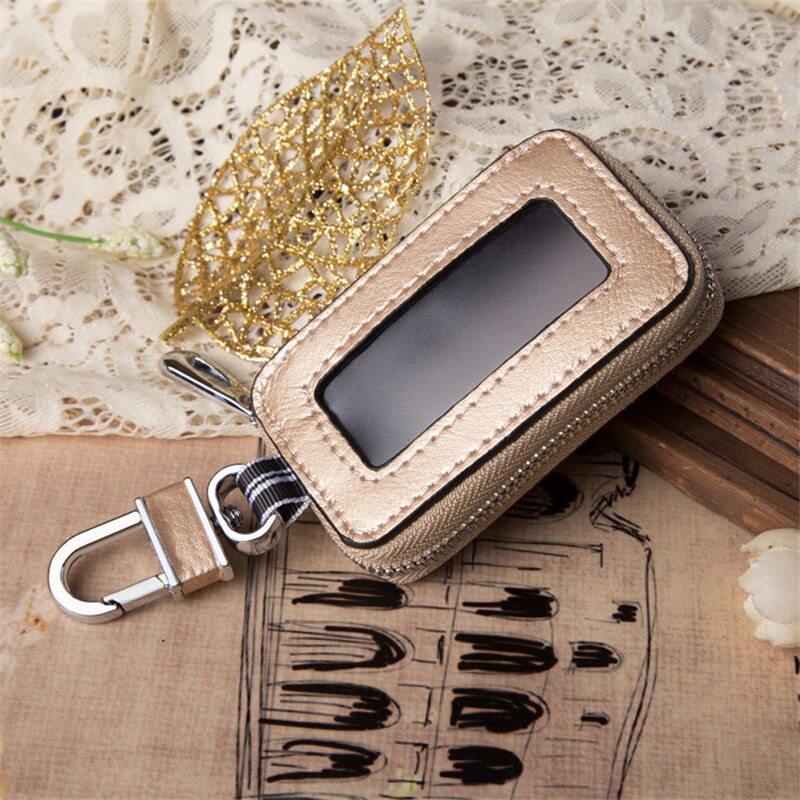 Portable Leather Multi Function Key Case Leather Car Key Bag Housekeeper Holders Key Rings Wallet Mini Card Bag: Gold