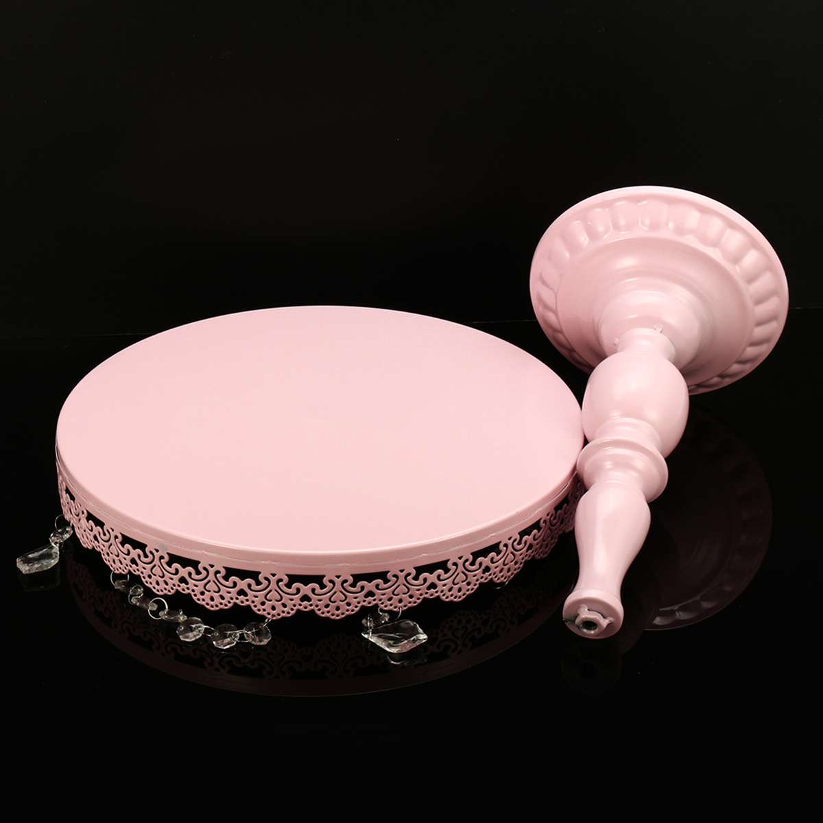 Cake Tools Pink Iron Crystal Pendant Cake Stand Mirror Surface Wedding Dessert Tray Cupcakes Fruits Cookies Pan Display Rack