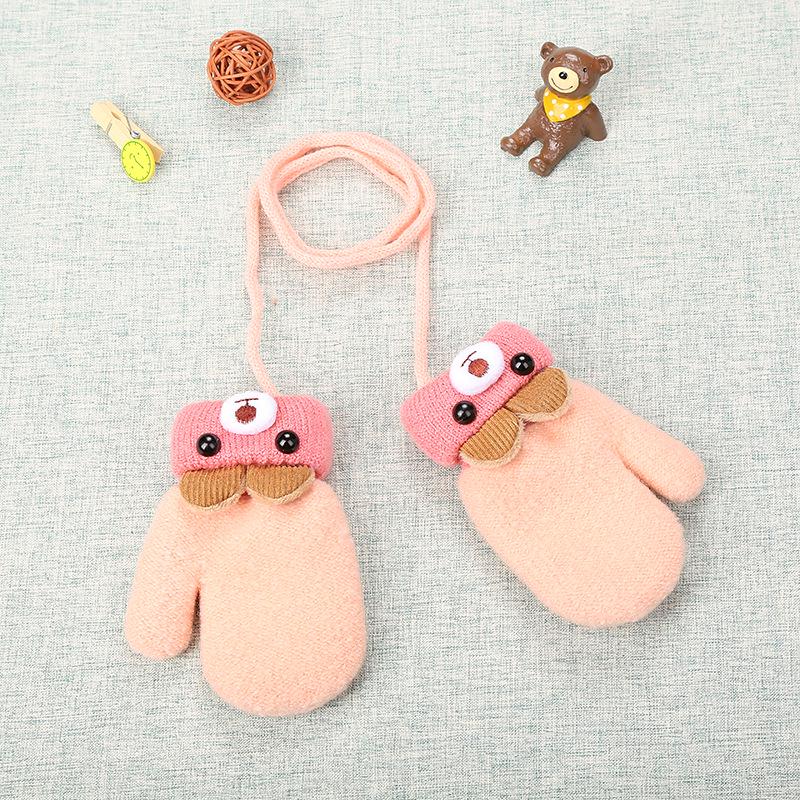 Kids Gloves 0-3 Years Cute Cartoon Bear Baby Boys Girls Gloves Winter Knit Wool Newborn Warm Mittens Velvet Thick Children: 07