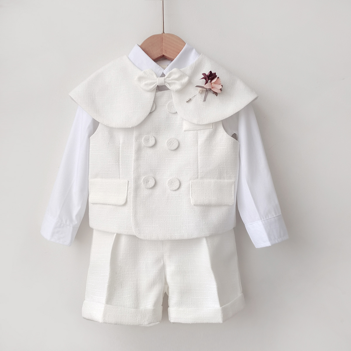 Boutique-dragt til baby dreng, dåbstøj, hvidt vestsæt, herretøj til børn, 1-4 år, fødselsdag, bryllupsfesttøjsæt