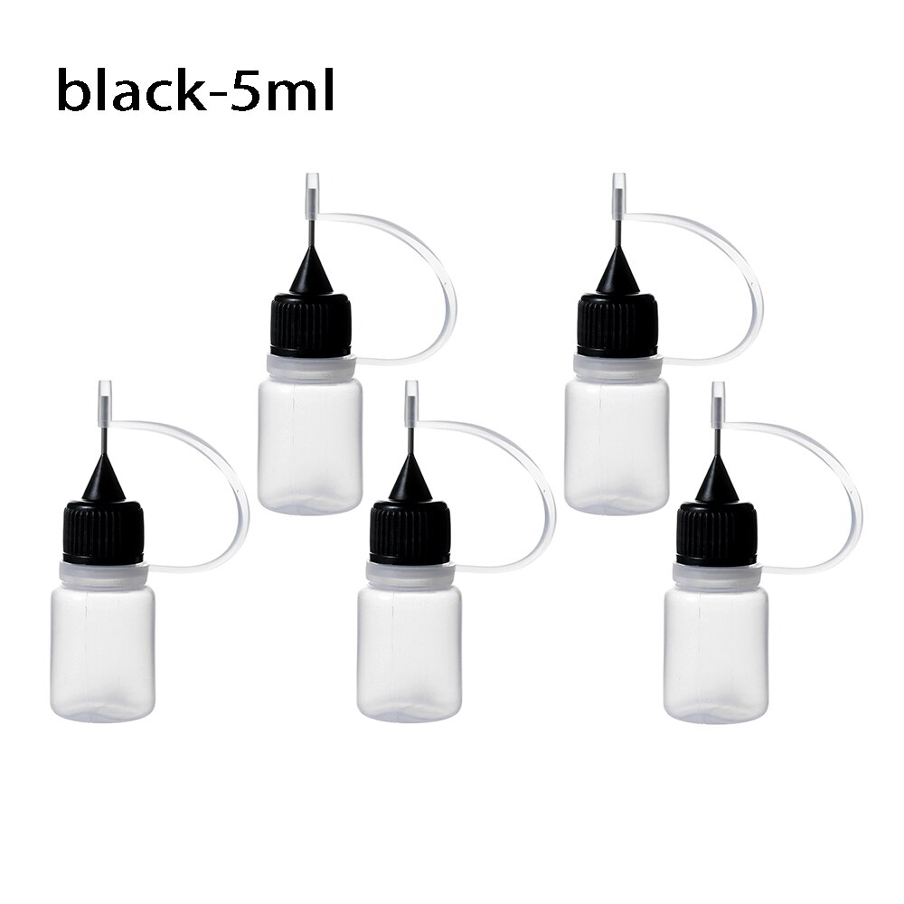 5 stuks lijmflesjes met 5/10/20/30/50/100ml naalden voor papierquilling, doe-het-zelf, scrapbooking, papierknutselgereedschap, naaldflesje en applicator: Zwart 5ml