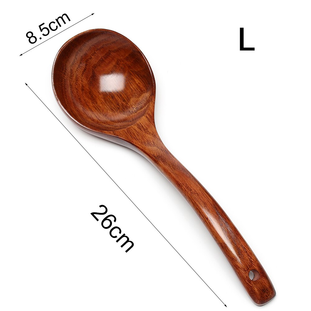 Wooden Long Handle Large Soup Scoops Cooking Scoop Natural Wood Spoon Soup Ladle Ramen Spoon Catering Tableware Kitchen Utensil: L
