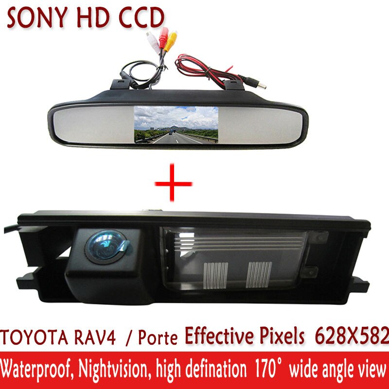 HD SONY CCD car camera waterproof parking with 4.3 Inch TFT LCD Auto Car Rear View Mirror Monitor FOR TOYOTA RAV4 RAV-4 RAV4