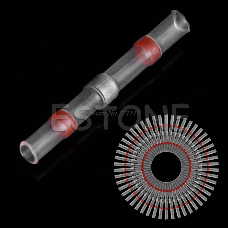 50pcs 22-18AWG Solder Sleeve Heat Shrink Butt Wire Splice Connector Waterproof R