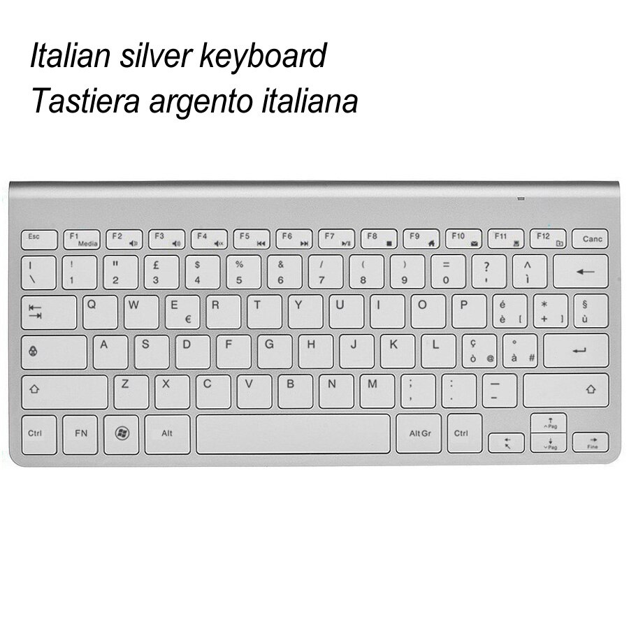 Slim Mini USB Wireless Keyboard Small Computer Wireless Keyboards Compact External Keyboard for Laptop Tablet Windows Desktop PC: Italian Silver