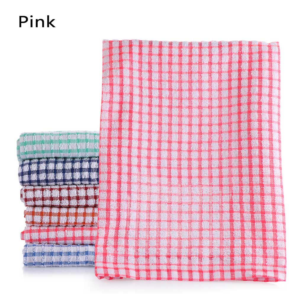 1pc 42*62cm absorberande torkhandduk bomull kökshanddukar tvätt skålen rengöringsdukar gitter handduk köksmaterial: Rosa
