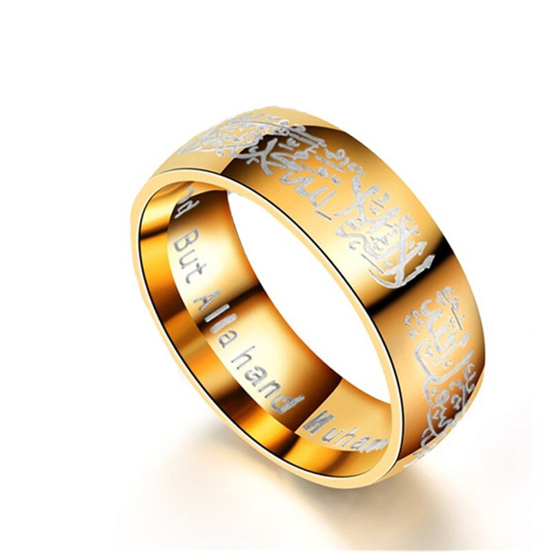 YOBEST – bague musulmane Allah en acier inoxydable, pour femmes et hommes, islamique, dieu arabe, Messager, Allah, coran, moyen-orient: 7 / Gold Color