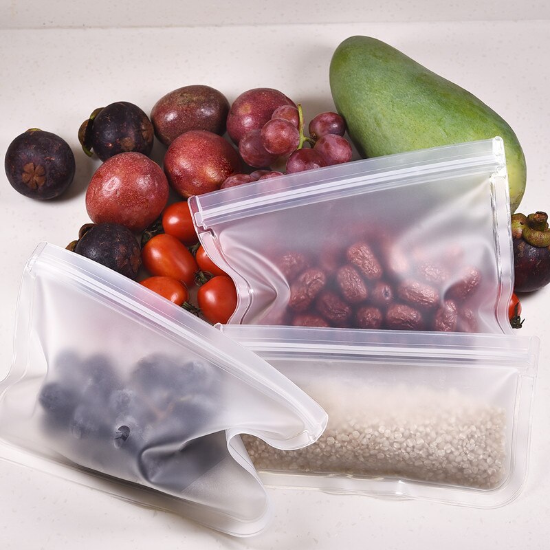 1-2 Pieces Food Storage Bag Silicone Leak Proof Container Reusable Zipper Lock Bag Transparent Household Zipper Storage Bag