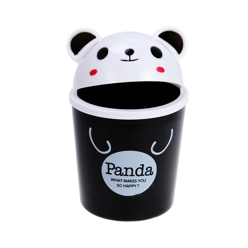 1pcs Cute Plastic Swing Lid Mini Trash Can Trash Bin Lovely Garbage Storage Bucket For Kitchen Storage Table Desk Car Decoration: black panda