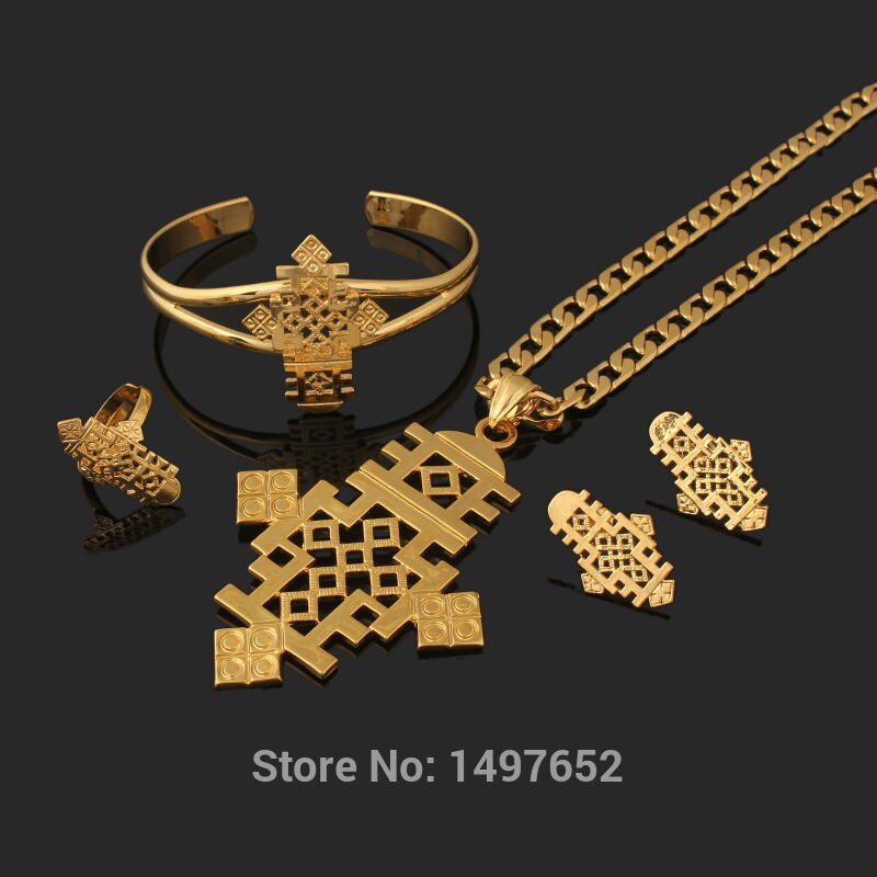 Nouveauté Éthiopien Bijoux Définit la Jewelry18k Or Couleur Croix Ensembles De Mariée Africaine De Mariage ensembles De Bijoux