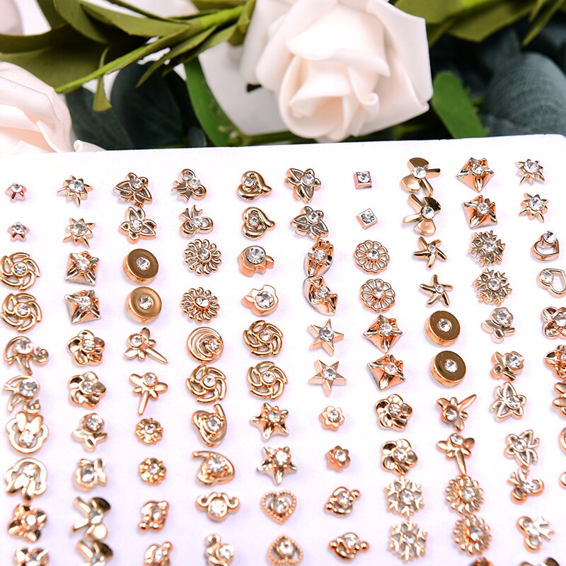 100 Pairs Anti Allergy Girls Earrings Mix Style Rhinestone Sun Flower Geometric Animal Plastic Stud Earrings Set Women Jewelry