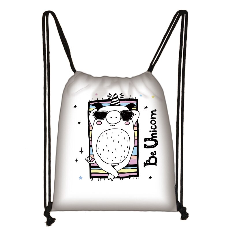 Cartoon Pig Print Drawstring Bag Women Travel Bag Teenager School Bag Brown Girl And Boy Backpack Female Storage Bags L1: skdafr02