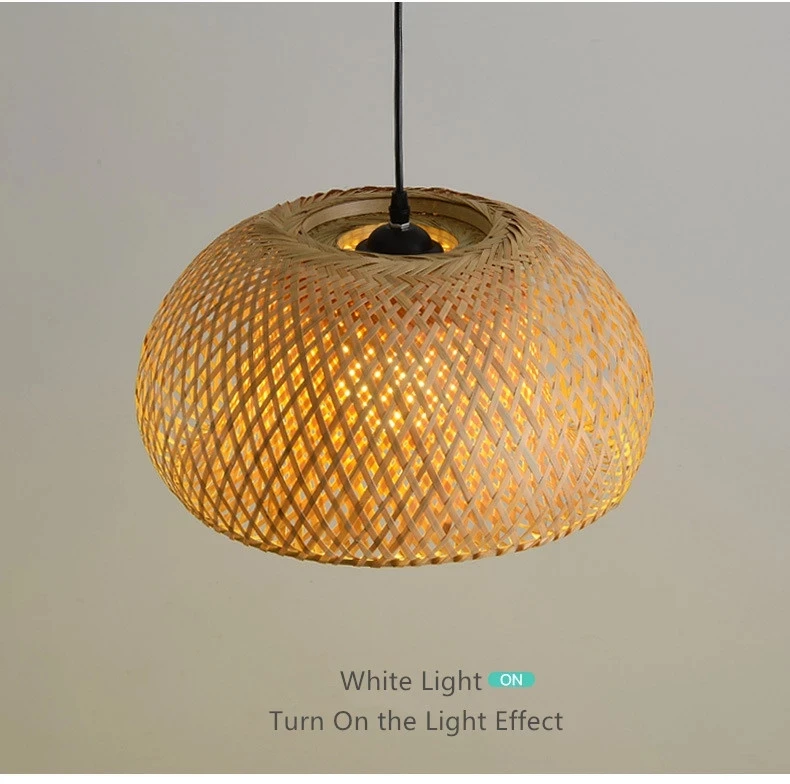 Lustre japonais en rotin de bambou naturel, lampes suspendues tissées à la main, abat-jour en osier, Suspension d'éclairage E27